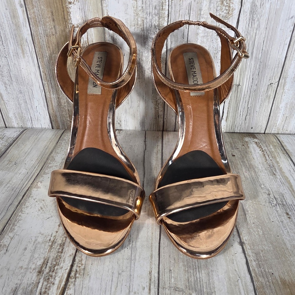 Steve Madden Rose Gold Metallic Stiletto Ankle Strap Sandals Size 8M Brazil